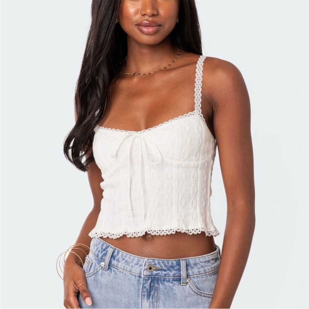 Edikted White‎ Lace Detail Tank Top Size Medium